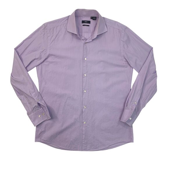 Hugo Boss Shirt Mens 16 Slim Fit Lavender Cotton Jaron Button Up Long Sleeve - Picture 1 of 15